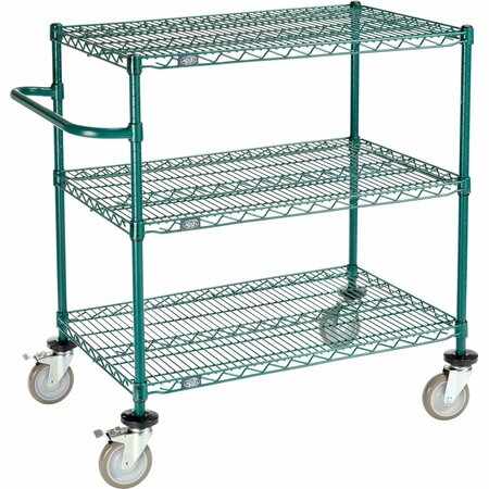 NEXEL 3 Shelf Cart, Poly-Green, 36inL x 24inW x 40inH, Polyurethane Brake Casters B3055304